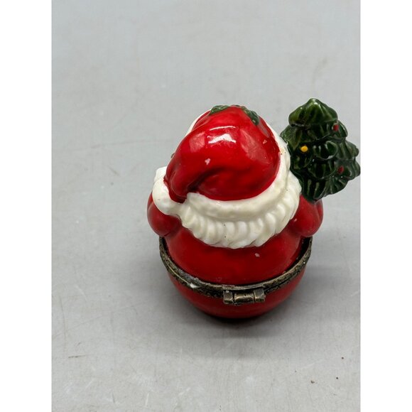Vintage Santa Claus Trinket Box With Christmas Tree & Pipe Hand-Painted Ceramic - Picture 5 of 7